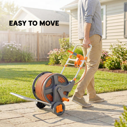 Hose Reel Cart with Wheels, 45+2m Garden Hose Reel with 2 Patterns Nozzle, Fauce