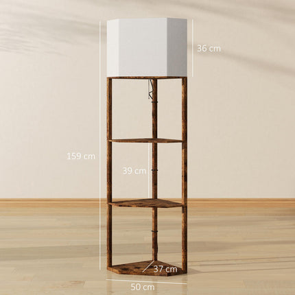 Corner Floor Lamp with Shelves, Tall Standing Lamps for Living Room, with Pull Chain Switch Bulb not Included, Rustic Brown