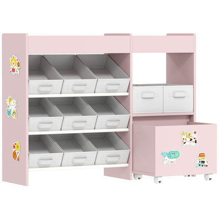 Kids Toy Storage Unit with 11 Bins, Cabinet, Top Shelves, 3 Stickers, for Nurser