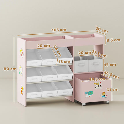 Kids Toy Storage Unit with 11 Bins, Cabinet, Top Shelves, 3 Stickers, for Nurser