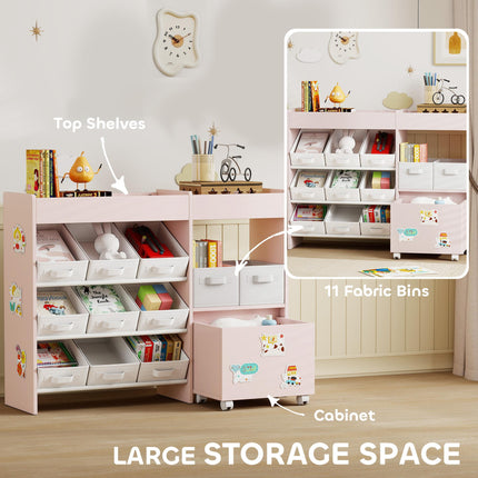 Kids Toy Storage Unit with 11 Bins, Cabinet, Top Shelves, 3 Stickers, for Nurser