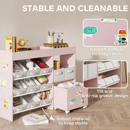 Kids Toy Storage Unit with 11 Bins, Cabinet, Top Shelves, 3 Stickers, for Nurser
