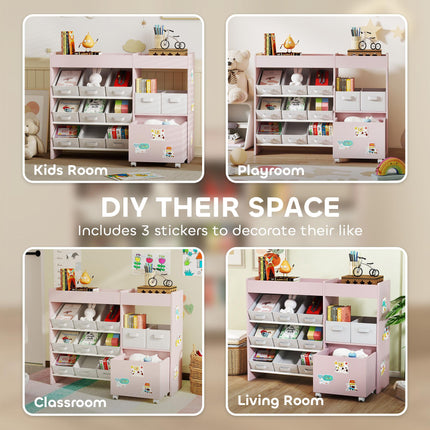 Kids Toy Storage Unit with 11 Bins, Cabinet, Top Shelves, 3 Stickers, for Nurser