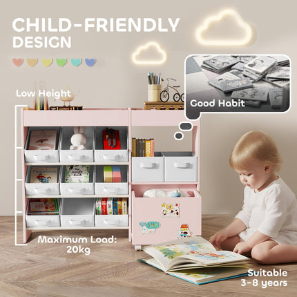 Kids Toy Storage Unit with 11 Bins, Cabinet, Top Shelves, 3 Stickers, for Nurser