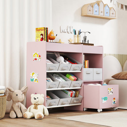 Kids Toy Storage Unit with 11 Bins, Cabinet, Top Shelves, 3 Stickers, for Nurser