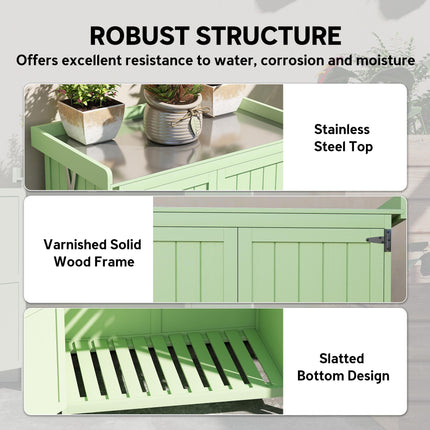 Wooden Garden Shed, Garden Tool Storage Shed with Hinged Roof and Shelf, Outdoor Storage Cabinet with Double Doors, Light Green