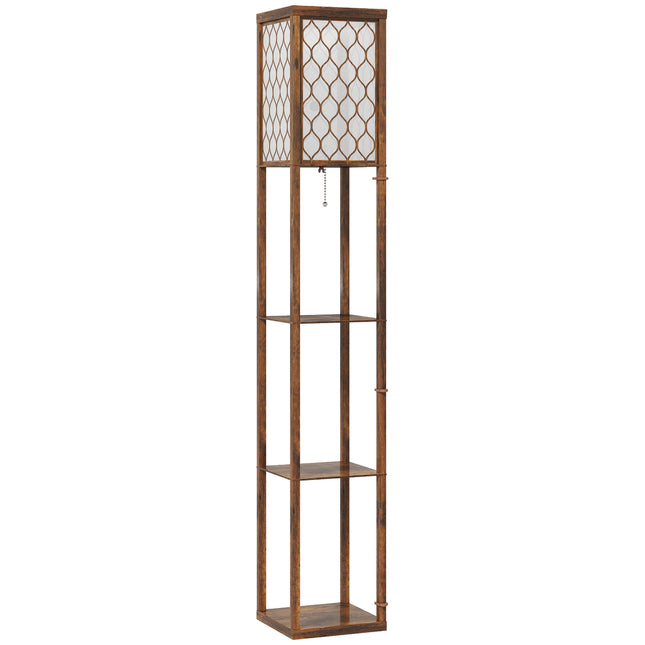Three-Shelf Standing Lamp - Rustic Brown/White