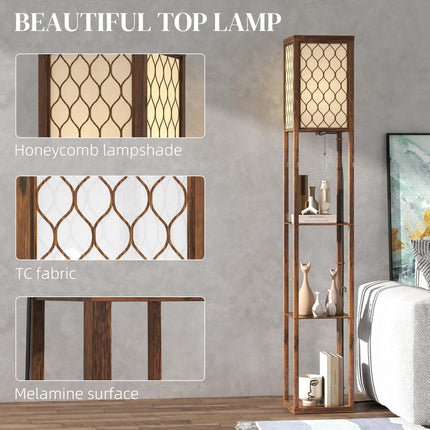 Three-Shelf Standing Lamp - Rustic Brown/White