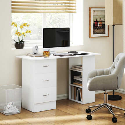 Computer Desk, Home Office Desk, Writing Table, PC Workstation with 3 Storage Shelves and 3 Drawers for Working, Study, 120 x 49 x 72 cm, White