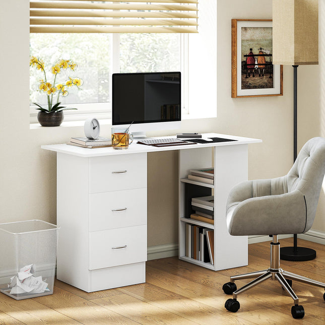 Computer Desk, Home Office Desk, Writing Table, PC Workstation with 3 Storage Shelves and 3 Drawers for Working, Study, 120 x 49 x 72 cm, White