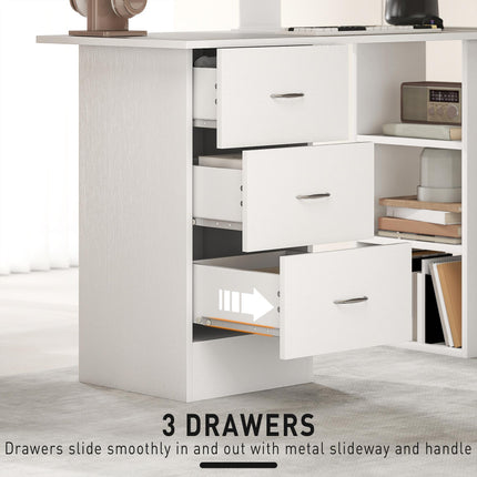 Computer Desk, Home Office Desk, Writing Table, PC Workstation with 3 Storage Shelves and 3 Drawers for Working, Study, 120 x 49 x 72 cm, White