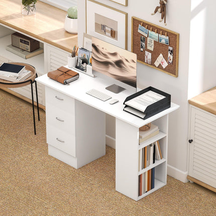 Computer Desk, Home Office Desk, Writing Table, PC Workstation with 3 Storage Shelves and 3 Drawers for Working, Study, 120 x 49 x 72 cm, White