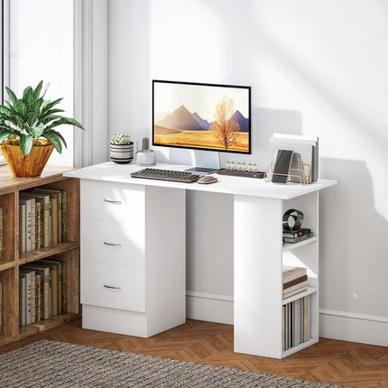 Computer Desk, Home Office Desk, Writing Table, PC Workstation with 3 Storage Shelves and 3 Drawers for Working, Study, 120 x 49 x 72 cm, White