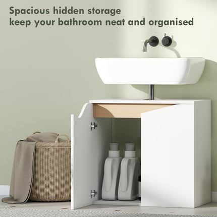 Under Sink Bathroom Cabinet, Bathroom Storage Cabinet with Soft-Close Doors, for Basin without Pedestal, White
