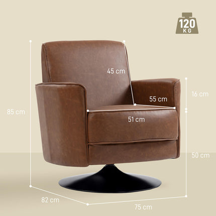 HOMCOM Upholstered Swivel Accent Chair with Pocket Spring Seat Support and 20cm Thick Padding, Brown