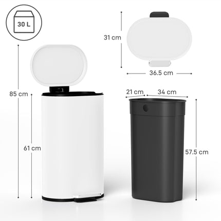 30 L Modern Curved Kitchen Bin - White