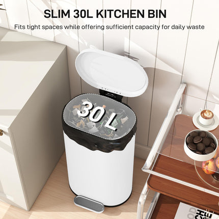 30 L Modern Curved Kitchen Bin - White