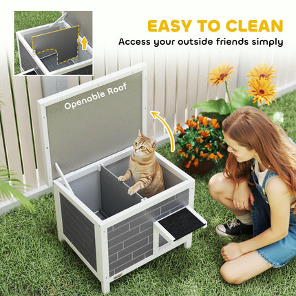 Outdoor Cat House Insulated with Openable Roof, Weatherproof Feral Cat Shelter for Rabbits, Cats, Grey