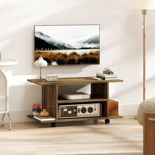 Modern TV Cabinet Stand Storage Shelves Table Mobile Bedroom Furniture Bookshelf Bookcase Walnut