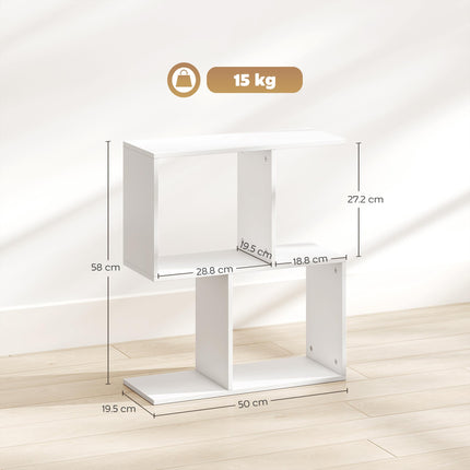 Side Table, Narrow End Table with Storage Shelves, S-Shaped, 3-Tier, 50W x 19.5D x 58H cm, White