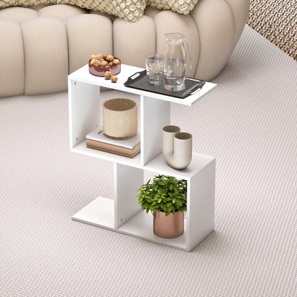 Side Table, Narrow End Table with Storage Shelves, S-Shaped, 3-Tier, 50W x 19.5D x 58H cm, White