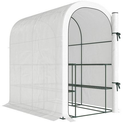 Walk-in Greenhouse with Shelves, Small Greenhouse with PE Cover and Roll-up Door, 123 x 187 x 189 cm, White