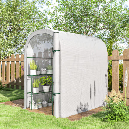 Walk-in Greenhouse with Shelves, Small Greenhouse with PE Cover and Roll-up Door, 123 x 187 x 189 cm, White
