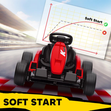 24V Electric Go Kart, Drift Kart with Adjustable Seat, Slow Start, 5-Point Harness, Music, Horn, for 6-12 Years, Red
