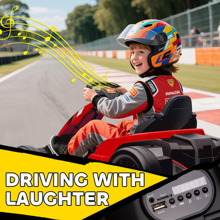 24V Electric Go Kart, Drift Kart with Adjustable Seat, Slow Start, 5-Point Harness, Music, Horn, for 6-12 Years, Red