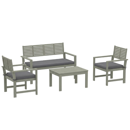 4 Seater Wooden Garden Furniture Set with Loveseat, Armchairs, Table, Acacia Wood Garden Sofa Set, Light Grey