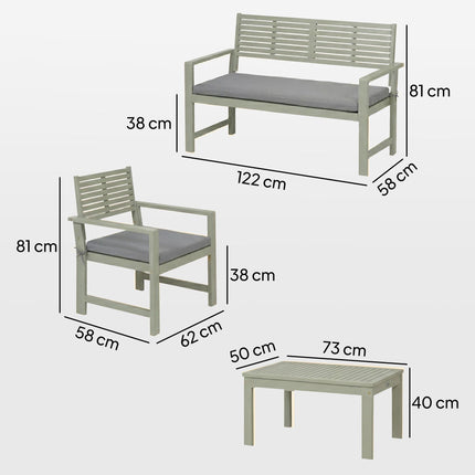 4 Seater Wooden Garden Furniture Set with Loveseat, Armchairs, Table, Acacia Wood Garden Sofa Set, Light Grey