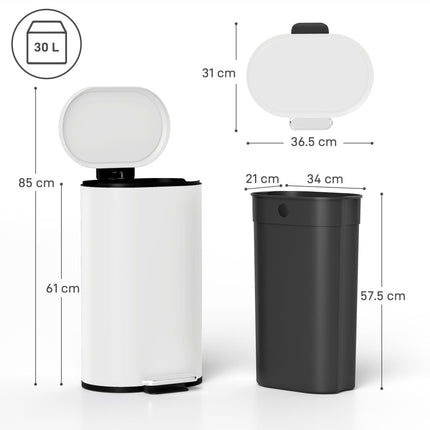 30 L Modern Curved Kitchen Bin - Cream