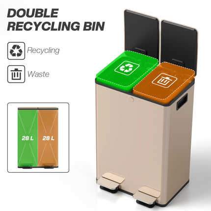 56L Dual Compartment Stainless Steel Bin, with Deodoriser Holders - Gold Tone