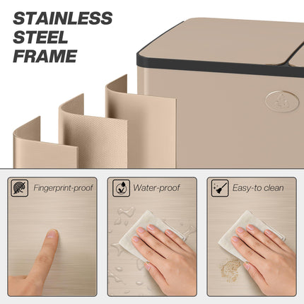 56L Dual Compartment Stainless Steel Bin, with Deodoriser Holders - Gold Tone