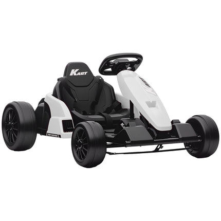 24V Electric Go Kart, Drift Kart with Adjustable Seat, Slow Start, 5-Point Harness, Music, Horn, for 6-12 Years, White