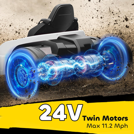 24V Electric Go Kart, Drift Kart with Adjustable Seat, Slow Start, 5-Point Harness, Music, Horn, for 6-12 Years, White