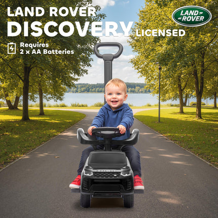 Land Rover Discovery Licensed Baby Push Car, 2-in-1 Ride on Car with Push Handle and Safety Guardrail, Black
