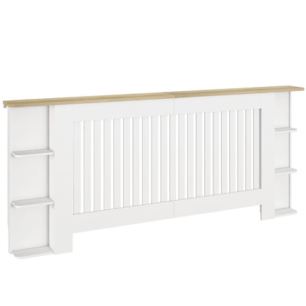 Radiator Cover with Open Storage Shelves, Vertical Slatted Cabinet Shelf Heater Cover for Living Room, Hallway, Extra Large, White