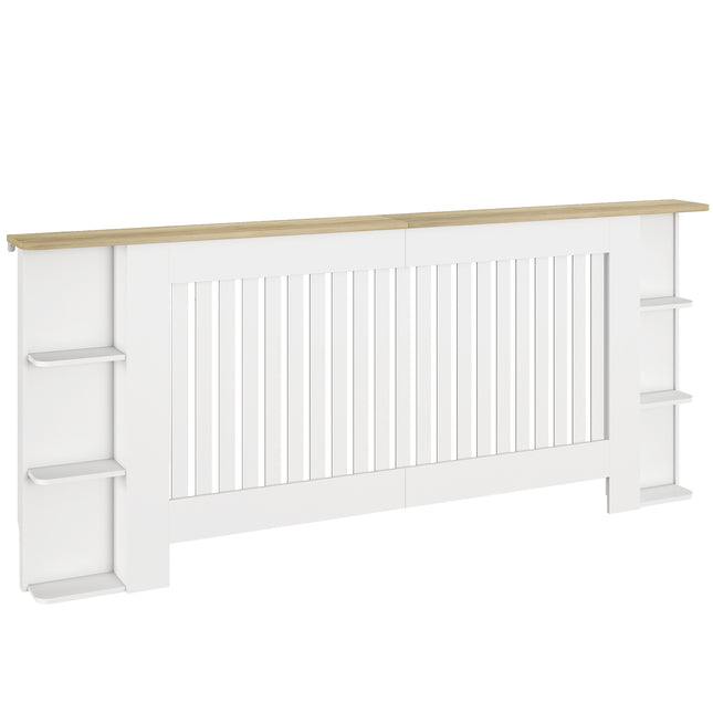 Radiator Cover with Open Storage Shelves, Vertical Slatted Cabinet Shelf Heater Cover for Living Room, Hallway, Extra Large, White
