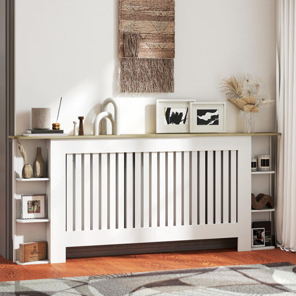 Radiator Cover with Open Storage Shelves, Vertical Slatted Cabinet Shelf Heater Cover for Living Room, Hallway, Extra Large, White