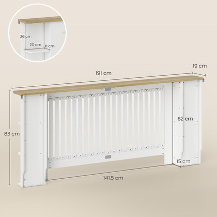 Radiator Cover with Open Storage Shelves, Vertical Slatted Cabinet Shelf Heater Cover for Living Room, Hallway, Extra Large, White