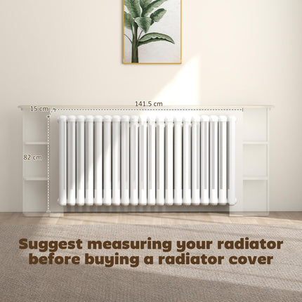 Radiator Cover with Open Storage Shelves, Vertical Slatted Cabinet Shelf Heater Cover for Living Room, Hallway, Extra Large, White