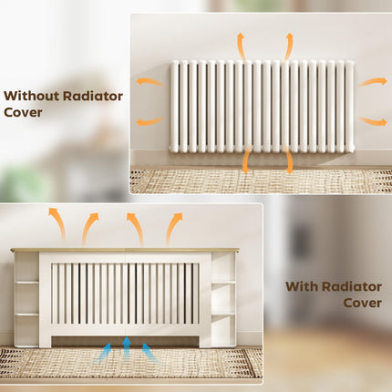 Radiator Cover with Open Storage Shelves, Vertical Slatted Cabinet Shelf Heater Cover for Living Room, Hallway, Extra Large, White