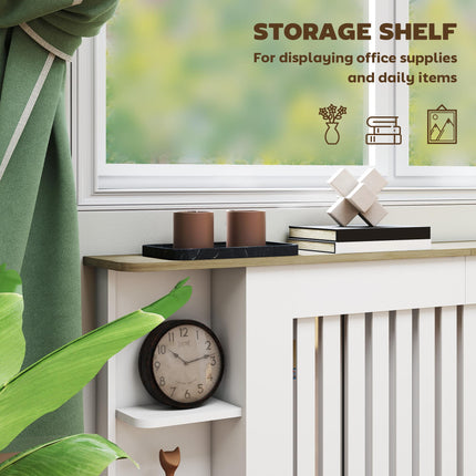 Radiator Cover with Open Storage Shelves, Vertical Slatted Cabinet Shelf Heater Cover for Living Room, Hallway, Extra Large, White