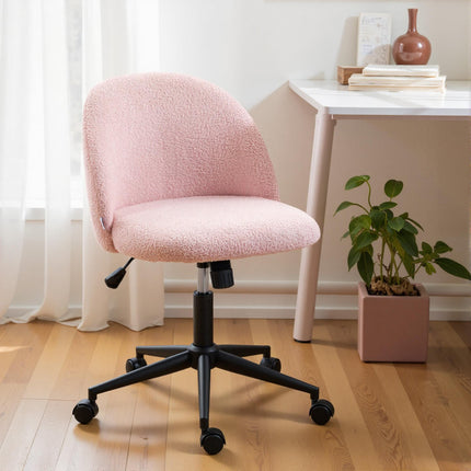 Teddy Fleece Office Chair with Wheels - Light Pink