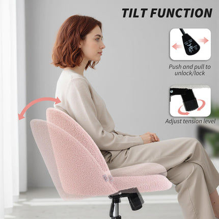 Teddy Fleece Office Chair with Wheels - Light Pink
