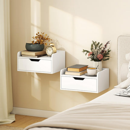 Floating Nightstands Set of 2, Wall Mounted Bedside Table with Drawer for Bedroom, White