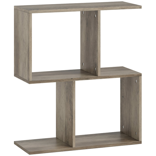Side Table, Narrow End Table with Storage Shelves, S-Shaped, 3-Tier, 50W x 19.5D x 58H cm, Grey