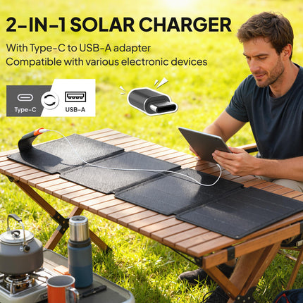 36W Foldable Solar Panel, Portable Solar Charger Type-C to USB-A Charging Port, Power Supply for Outdoor