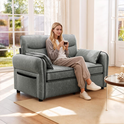 2 Seater Sofa, Faux Leather Loveseat - Grey